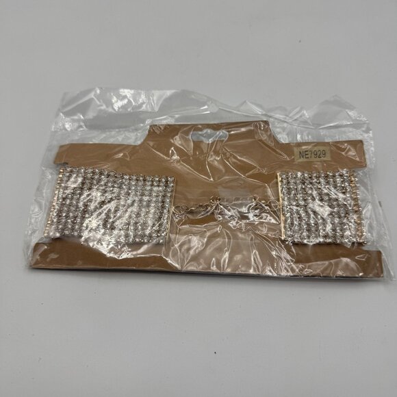 Crystal Rhinestone Choker Necklace Adjustable Chain Sparkling Statement - Picture 3 of 3